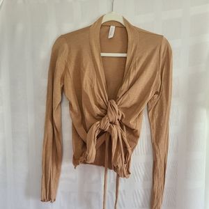 Mandala Wrap Yoga Long Sleeve Tan Shirt NWOT